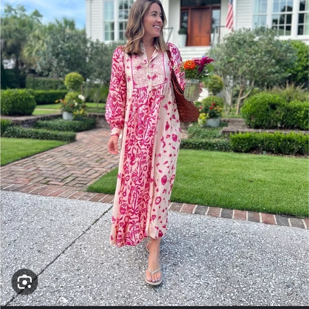 ALEMAIS Esmerelda Embroidered Long Sleeve Silk Dress